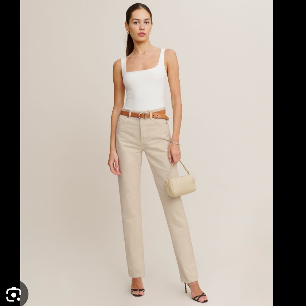 Reformation Cynthia High Rise Straight Jeans Almond Denim Button Fly 26